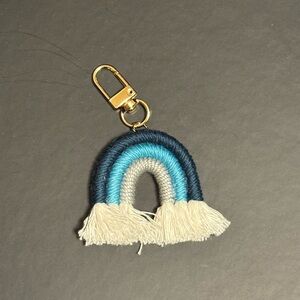 Blue and Cream Rainbow Keychain with Tassels